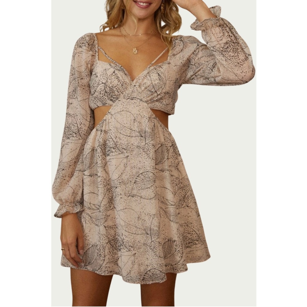 NWT Endless Blu M CUTOUT CHIFFON BABYDOLL MINI DRESS Boho Festival Wedding Fair